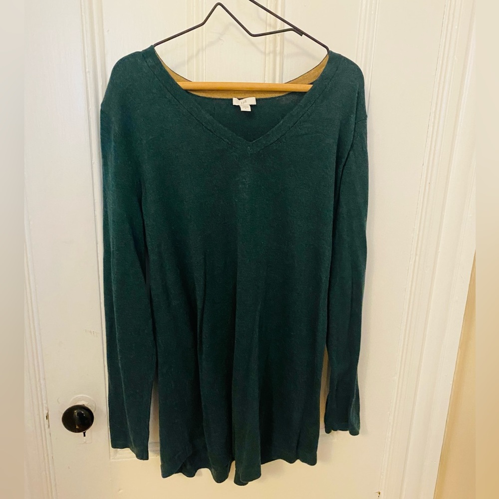 J. Jill Oversized Forest Green V Neck Tunic Sweater - Sz Large